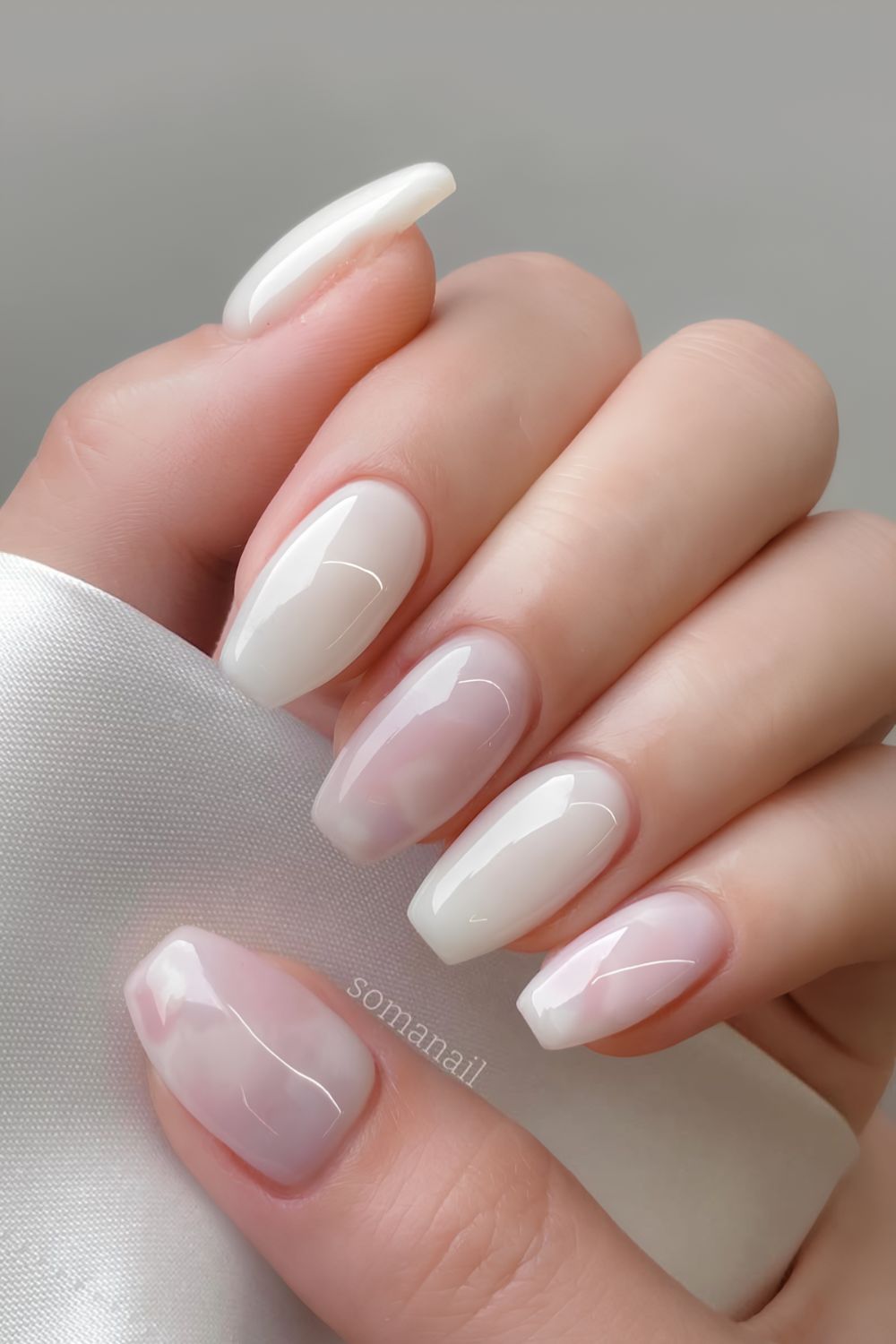 Elegant Milky White & Pink Marble Coffin Nails | Minimalist Manicure