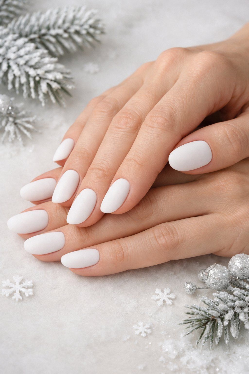 Elegant Matte White Almond Nails for a Chic Winter Manicure