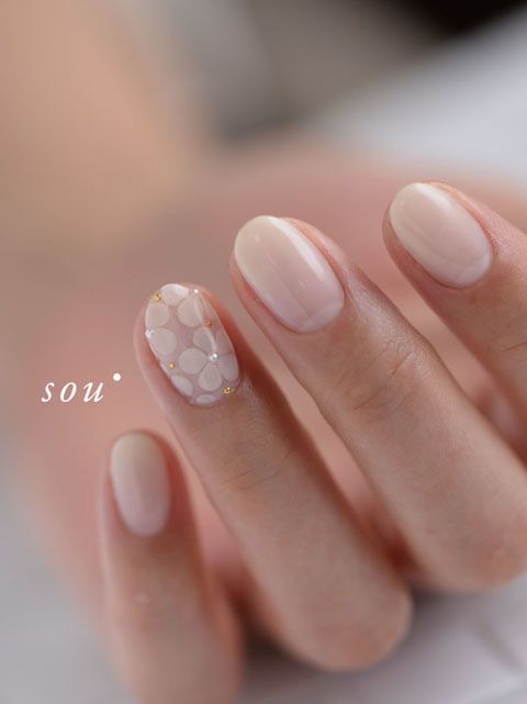 Delicate Milky White Floral Nails | Elegant Oval Manicure