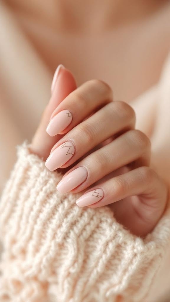 Elegant Milky Pink Coffin Nails with Minimalist Geometric Art