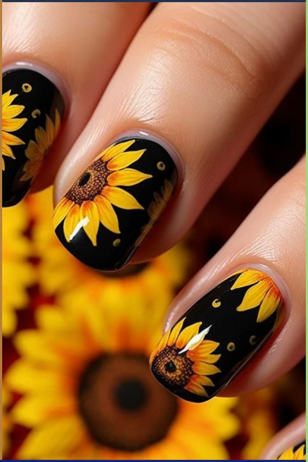 Bold Black & Yellow Sunflower Nail Art: Summer Floral Mani