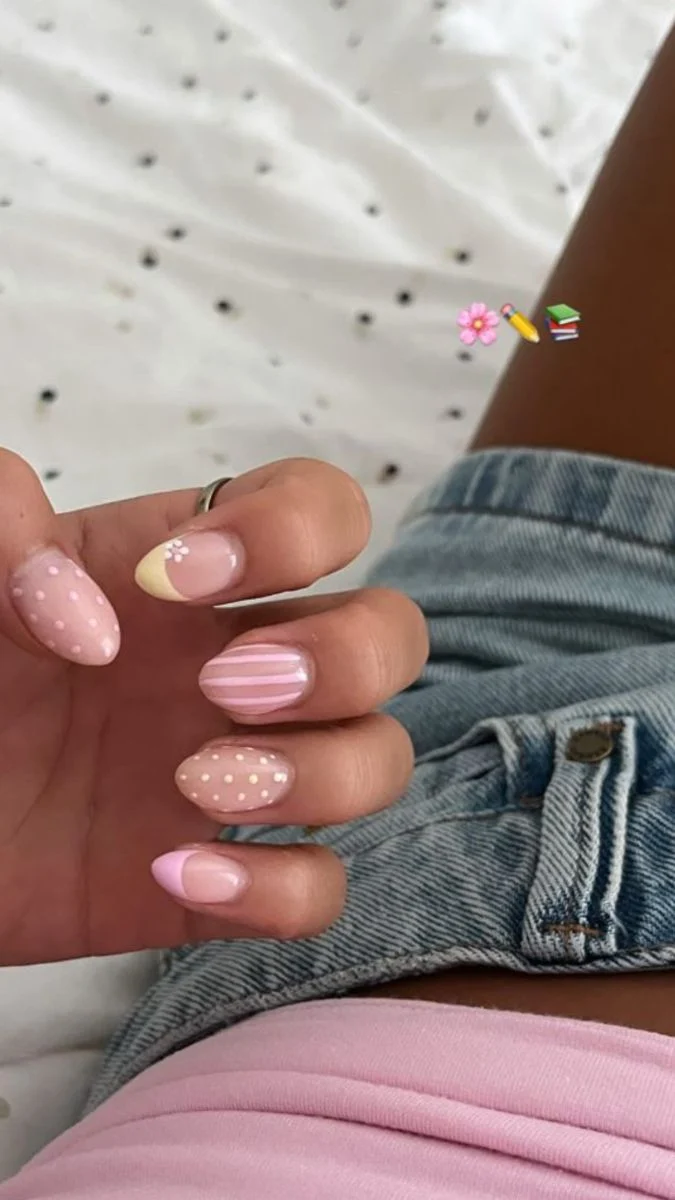 Playful Pastel Mix & Match Nails: Polka Dots, Stripes & French Tips